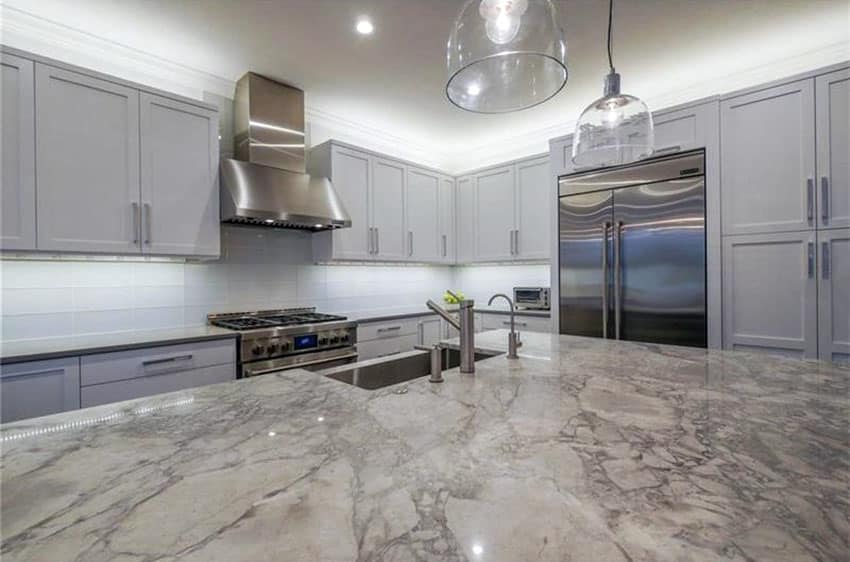 Luxury kitchen with calacatta carrara marble 