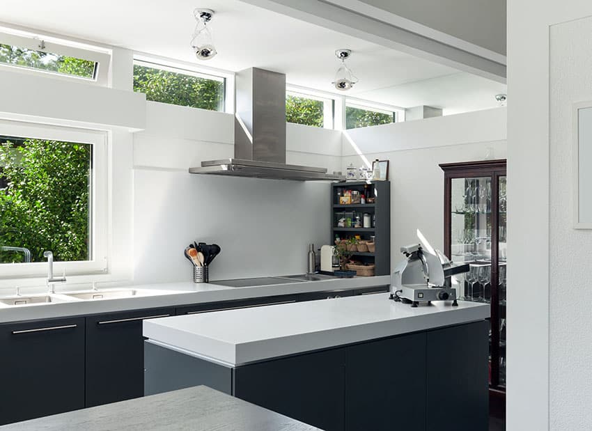 Modern gray style kitchen with skylights
